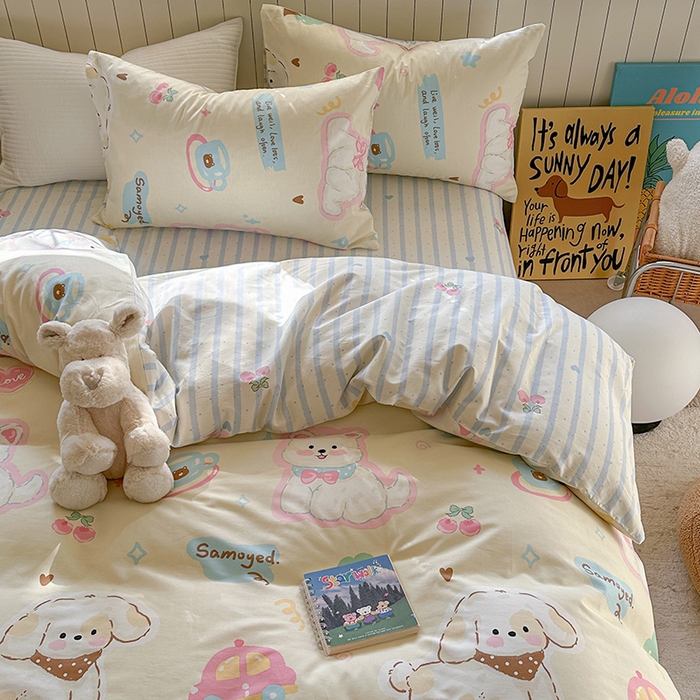 91家纺网 家纺一手货源 找家纺 麦伦家居 2025新款40s斜纹全棉纯棉跑量款卡通小清新四件套 萌趣乐园