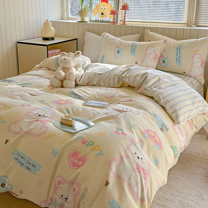 91家纺网 家纺一手货源 找家纺 麦伦家居 2025新款40s斜纹全棉纯棉跑量款卡通小清新四件套 萌趣乐园