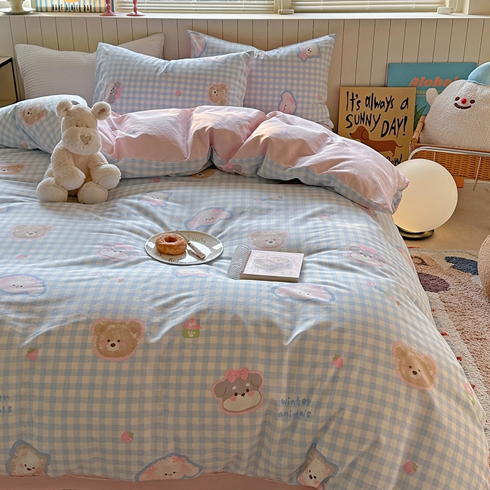 91家纺网 家纺一手货源 找家纺 麦伦家居 2025新款40s斜纹全棉纯棉跑量款卡通小清新四件套 甜蜜小狗