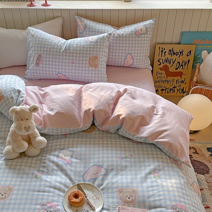 91家纺网 家纺一手货源 找家纺 麦伦家居 2025新款40s斜纹全棉纯棉跑量款卡通小清新四件套 甜蜜小狗