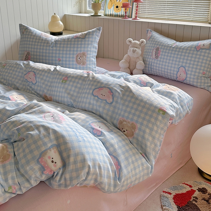 91家纺网 家纺一手货源 找家纺 麦伦家居 2025新款40s斜纹全棉纯棉跑量款卡通小清新四件套 甜蜜小狗