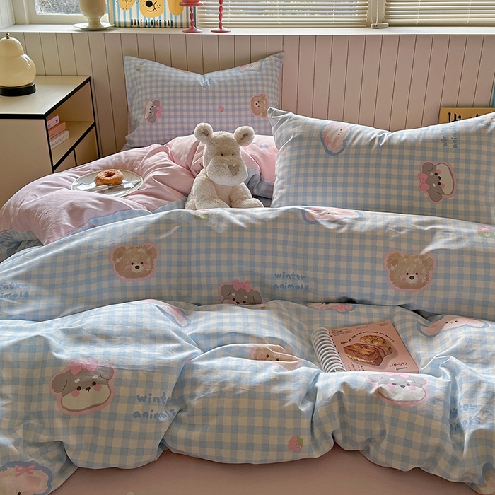 91家纺网 家纺一手货源 找家纺 麦伦家居 2025新款40s斜纹全棉纯棉跑量款卡通小清新四件套 甜蜜小狗