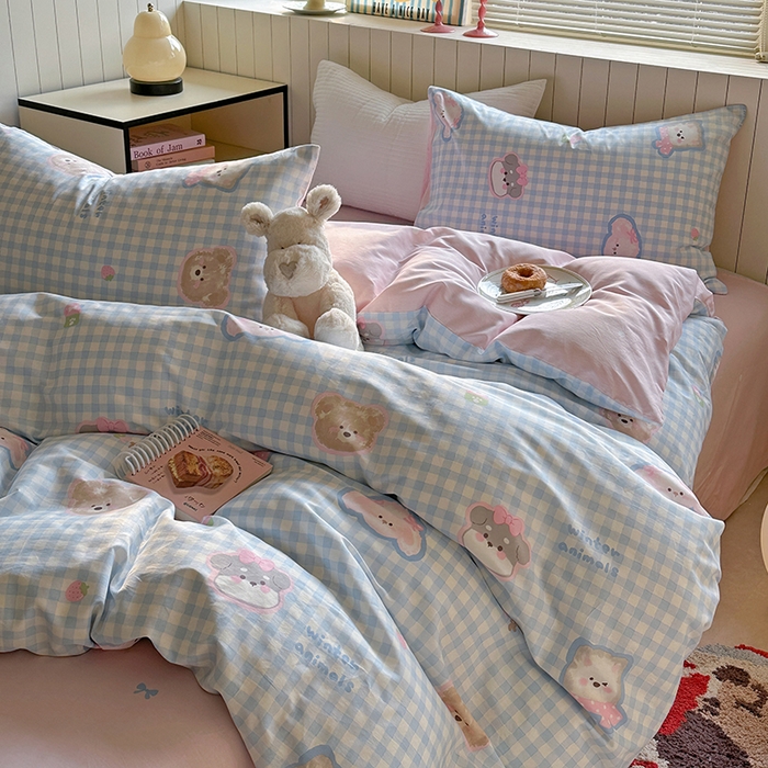 91家纺网 家纺一手货源 找家纺 麦伦家居 2025新款40s斜纹全棉纯棉跑量款卡通小清新四件套 甜蜜小狗