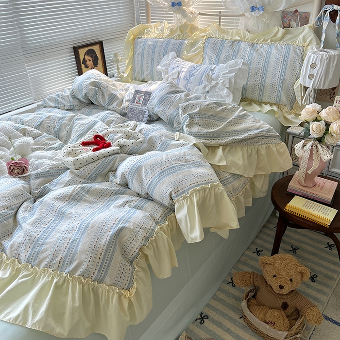 91家纺网 家纺一手货源 找家纺 原素 2025开学季法式花边A类水洗棉四件套 夜曲