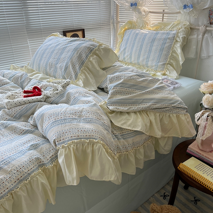 91家纺网 家纺一手货源 找家纺 原素 2025开学季法式花边A类水洗棉四件套 夜曲