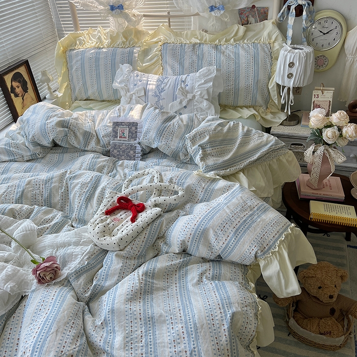 91家纺网 家纺一手货源 找家纺 原素 2025开学季法式花边A类水洗棉四件套 夜曲