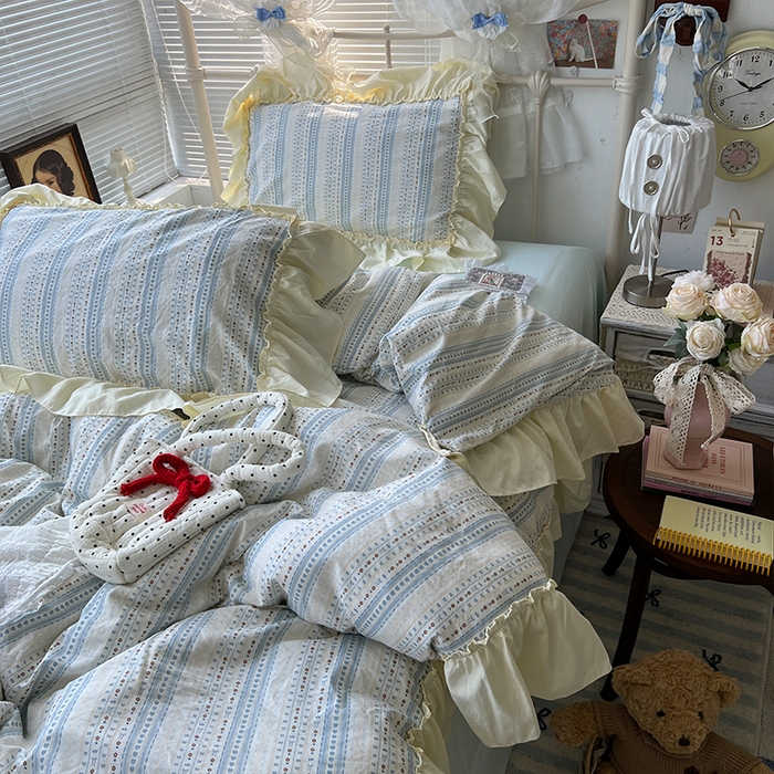 91家纺网 家纺一手货源 找家纺 原素 2025开学季法式花边A类水洗棉四件套 夜曲