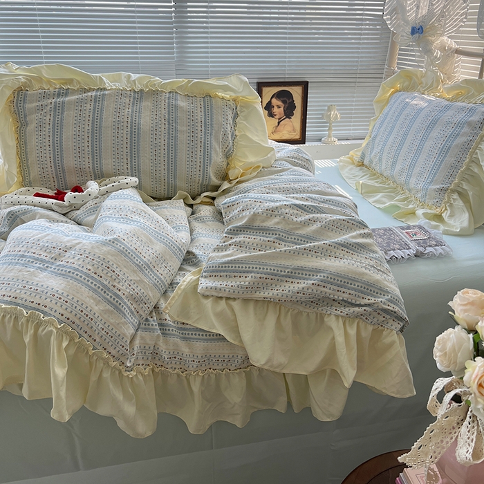 91家纺网 家纺一手货源 找家纺 原素 2025开学季法式花边A类水洗棉四件套 夜曲