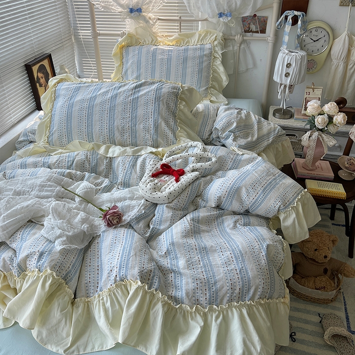 91家纺网 家纺一手货源 找家纺 原素 2025开学季法式花边A类水洗棉四件套 夜曲