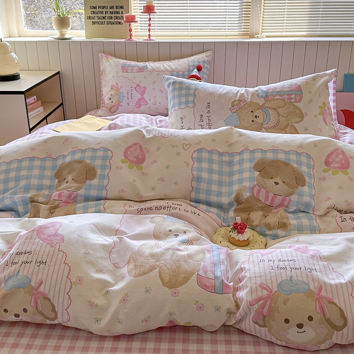 91家纺网 家纺一手货源 找家纺 麦伦家居 2025新款40s斜纹全棉纯棉跑量款卡通小清新四件套 甜甜心事