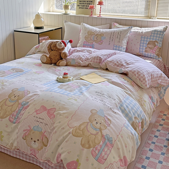 91家纺网 家纺一手货源 找家纺 麦伦家居 2025新款40s斜纹全棉纯棉跑量款卡通小清新四件套 甜甜心事