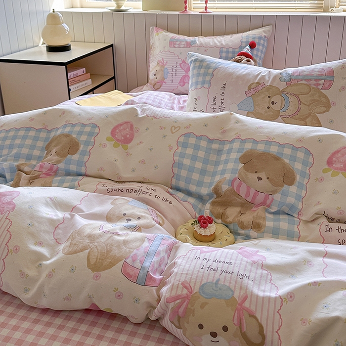 91家纺网 家纺一手货源 找家纺 麦伦家居 2025新款40s斜纹全棉纯棉跑量款卡通小清新四件套 甜甜心事