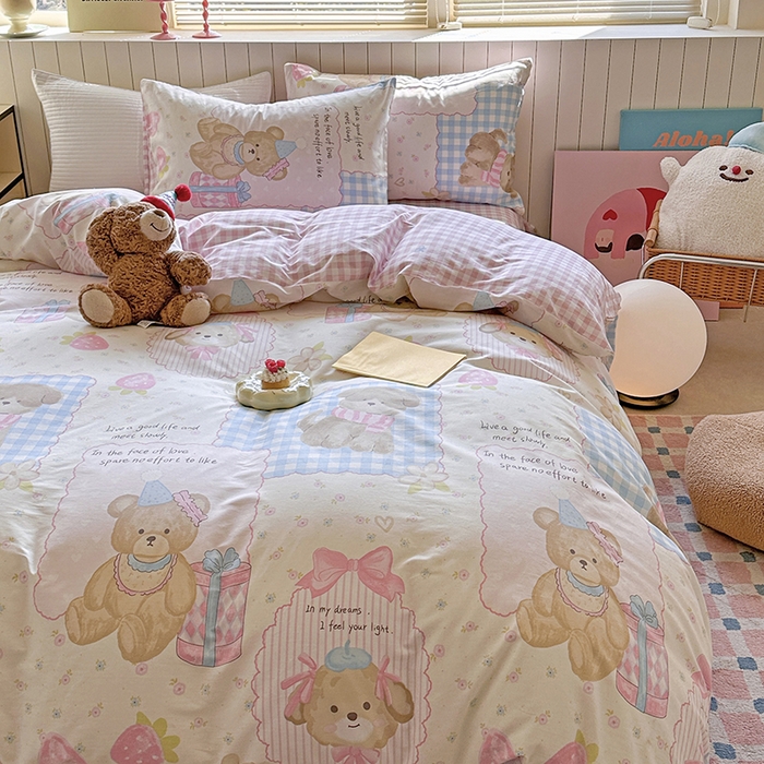 91家纺网 家纺一手货源 找家纺 麦伦家居 2025新款40s斜纹全棉纯棉跑量款卡通小清新四件套 甜甜心事