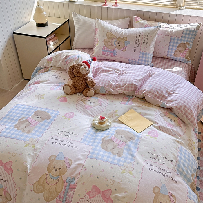 91家纺网 家纺一手货源 找家纺 麦伦家居 2025新款40s斜纹全棉纯棉跑量款卡通小清新四件套 甜甜心事