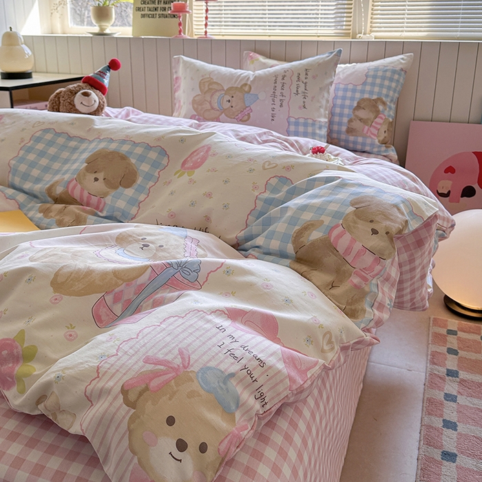 91家纺网 家纺一手货源 找家纺 麦伦家居 2025新款40s斜纹全棉纯棉跑量款卡通小清新四件套 甜甜心事