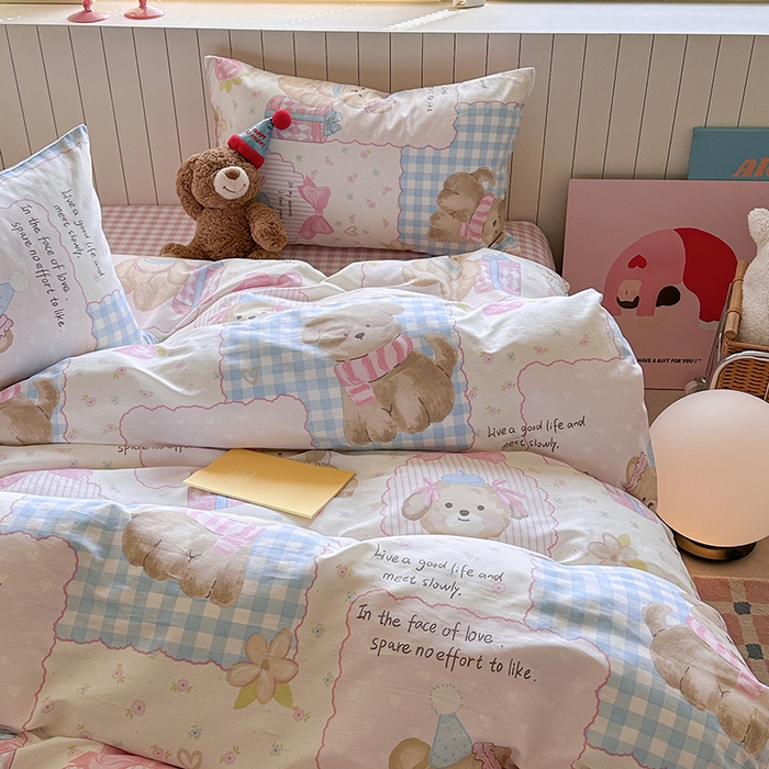 91家纺网 家纺一手货源 找家纺 麦伦家居 2025新款40s斜纹全棉纯棉跑量款卡通小清新四件套 甜甜心事