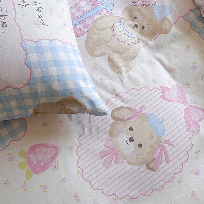 91家纺网 家纺一手货源 找家纺 麦伦家居 2025新款40s斜纹全棉纯棉跑量款卡通小清新四件套 甜甜心事