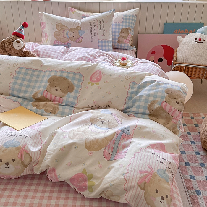 91家纺网 家纺一手货源 找家纺 麦伦家居 2025新款40s斜纹全棉纯棉跑量款卡通小清新四件套 甜甜心事