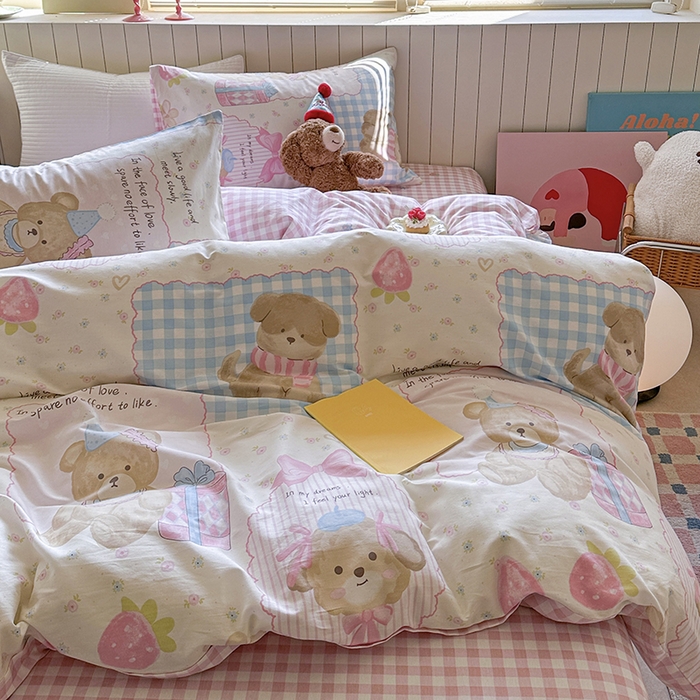 91家纺网 家纺一手货源 找家纺 麦伦家居 2025新款40s斜纹全棉纯棉跑量款卡通小清新四件套 甜甜心事