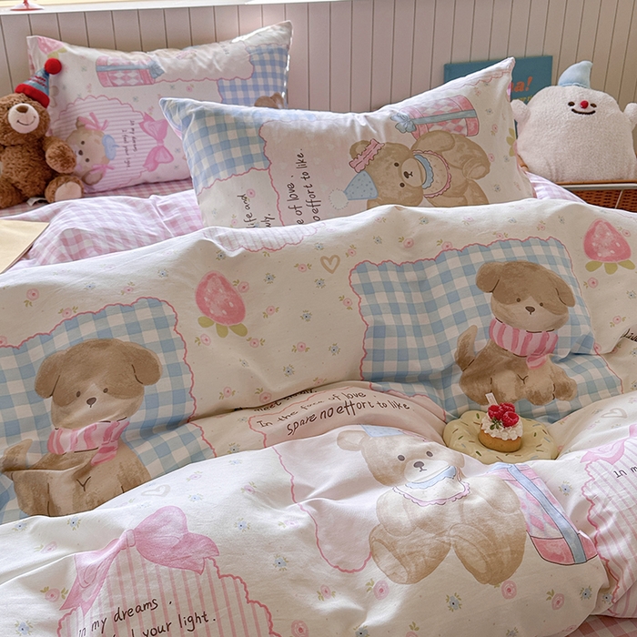 91家纺网 家纺一手货源 找家纺 麦伦家居 2025新款40s斜纹全棉纯棉跑量款卡通小清新四件套 甜甜心事