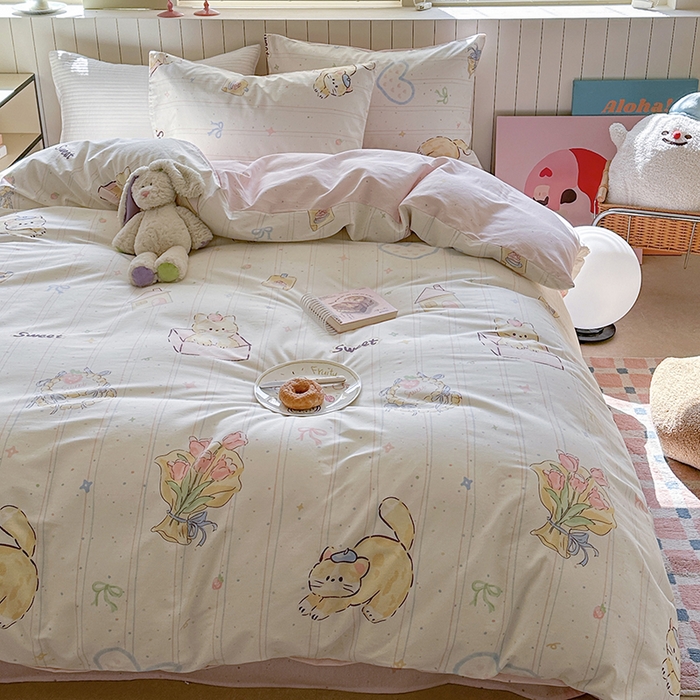 91家纺网 家纺一手货源 找家纺 麦伦家居 2025新款40s斜纹全棉纯棉跑量款卡通小清新四件套 小确幸