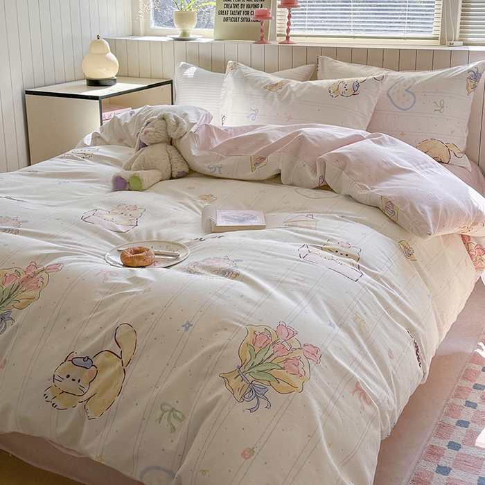 91家纺网 家纺一手货源 找家纺 麦伦家居 2025新款40s斜纹全棉纯棉跑量款卡通小清新四件套 小确幸