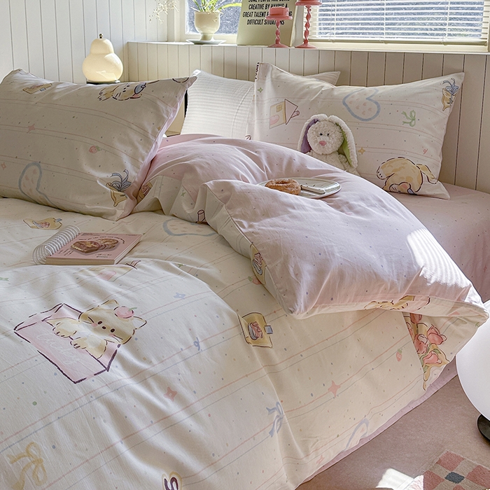 91家纺网 家纺一手货源 找家纺 麦伦家居 2025新款40s斜纹全棉纯棉跑量款卡通小清新四件套 小确幸