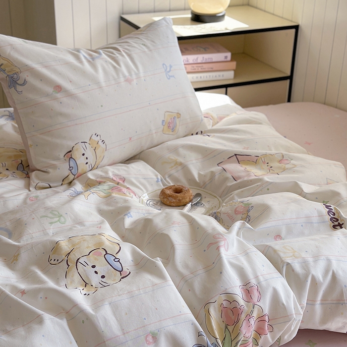 91家纺网 家纺一手货源 找家纺 麦伦家居 2025新款40s斜纹全棉纯棉跑量款卡通小清新四件套 小确幸