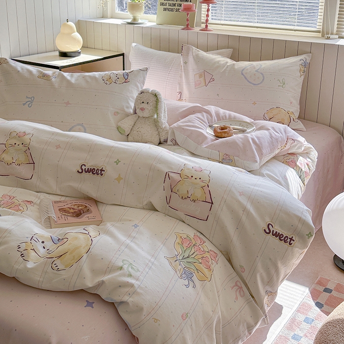 91家纺网 家纺一手货源 找家纺 麦伦家居 2025新款40s斜纹全棉纯棉跑量款卡通小清新四件套 小确幸