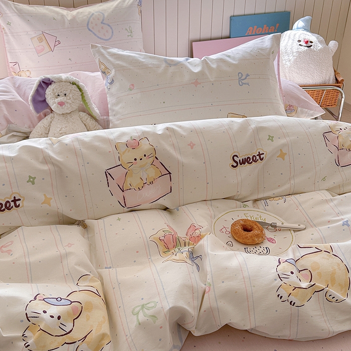 91家纺网 家纺一手货源 找家纺 麦伦家居 2025新款40s斜纹全棉纯棉跑量款卡通小清新四件套 小确幸