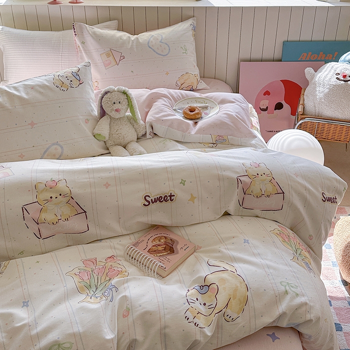 91家纺网 家纺一手货源 找家纺 麦伦家居 2025新款40s斜纹全棉纯棉跑量款卡通小清新四件套 小确幸