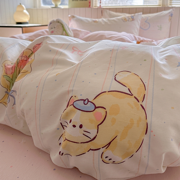 91家纺网 家纺一手货源 找家纺 麦伦家居 2025新款40s斜纹全棉纯棉跑量款卡通小清新四件套 小确幸