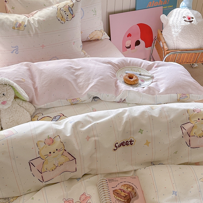 91家纺网 家纺一手货源 找家纺 麦伦家居 2025新款40s斜纹全棉纯棉跑量款卡通小清新四件套 小确幸