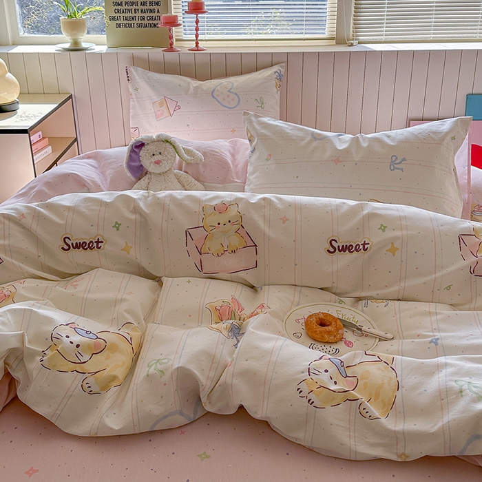 91家纺网 家纺一手货源 找家纺 麦伦家居 2025新款40s斜纹全棉纯棉跑量款卡通小清新四件套 小确幸