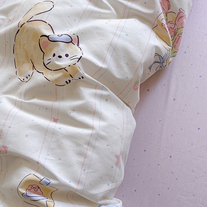 91家纺网 家纺一手货源 找家纺 麦伦家居 2025新款40s斜纹全棉纯棉跑量款卡通小清新四件套 小确幸