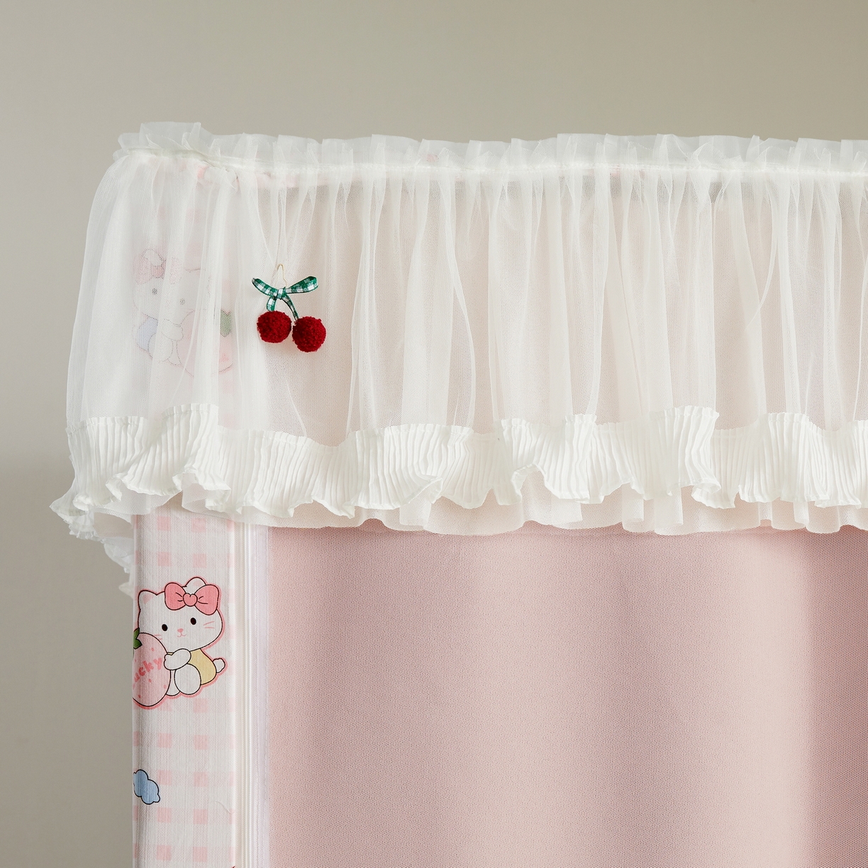 91家纺网 家纺一手货源 找家纺 （总）夏彩 2025新款棉麻雪纺花边床帘强遮光印花铁艺支架学生蚊帐-88626