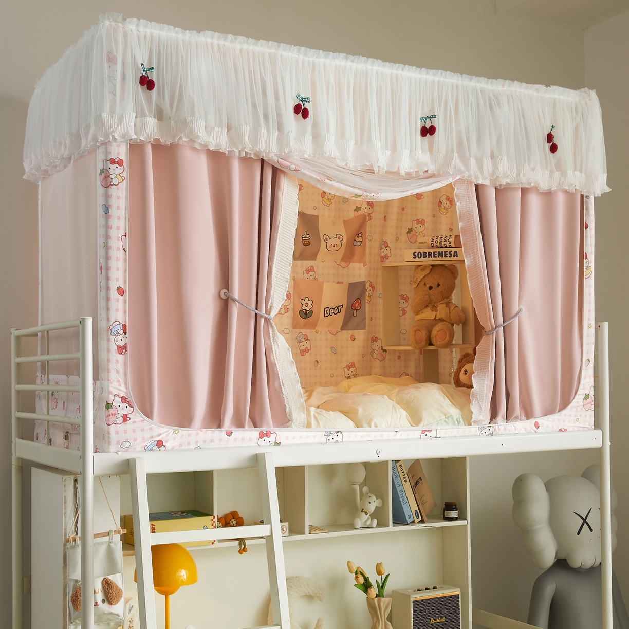 91家纺网 家纺一手货源 找家纺 （总）夏彩 2025新款棉麻雪纺花边床帘强遮光印花铁艺支架学生蚊帐-88626