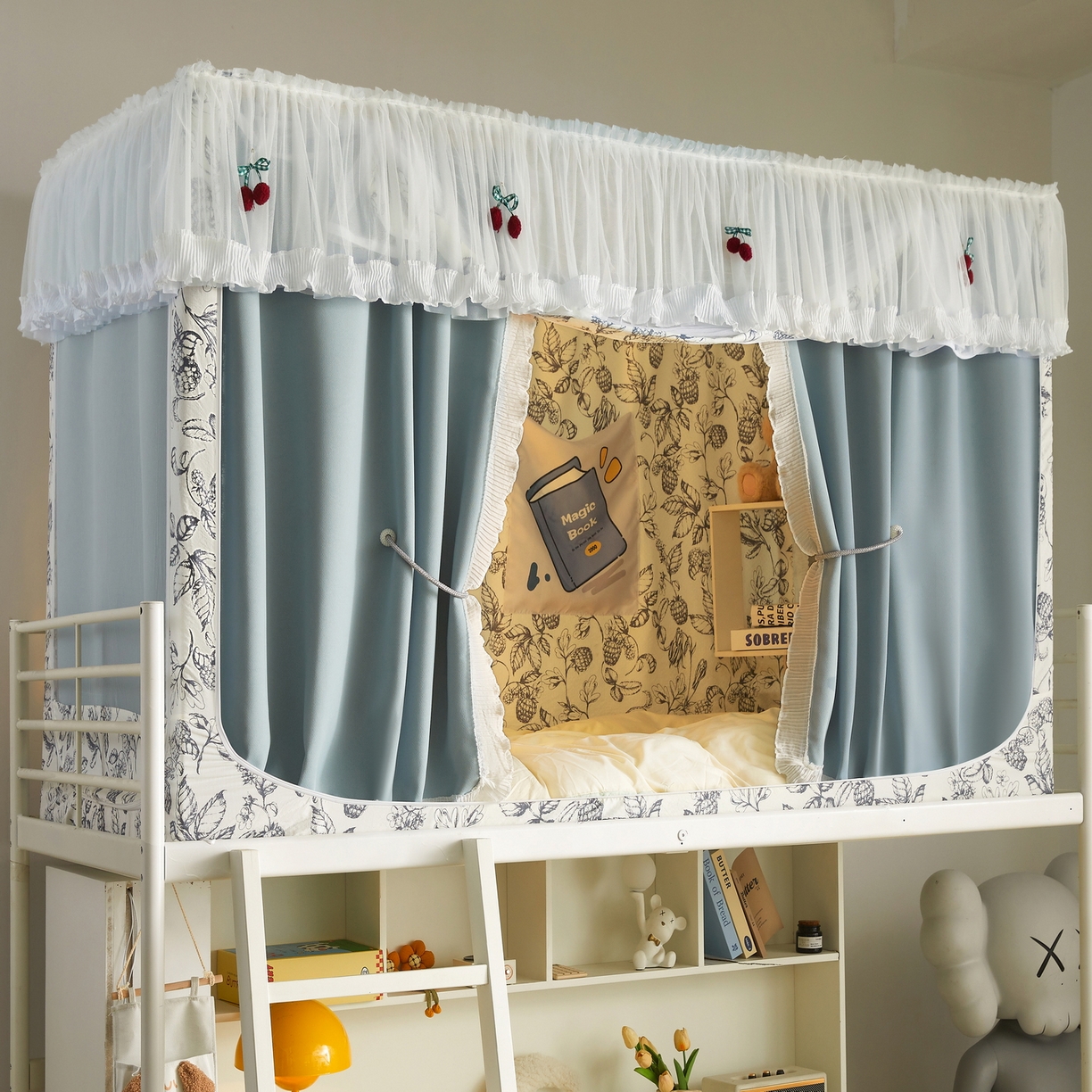 91家纺网 家纺一手货源 找家纺 （总）夏彩 2025新款棉麻雪纺花边床帘强遮光印花铁艺支架学生蚊帐-88626