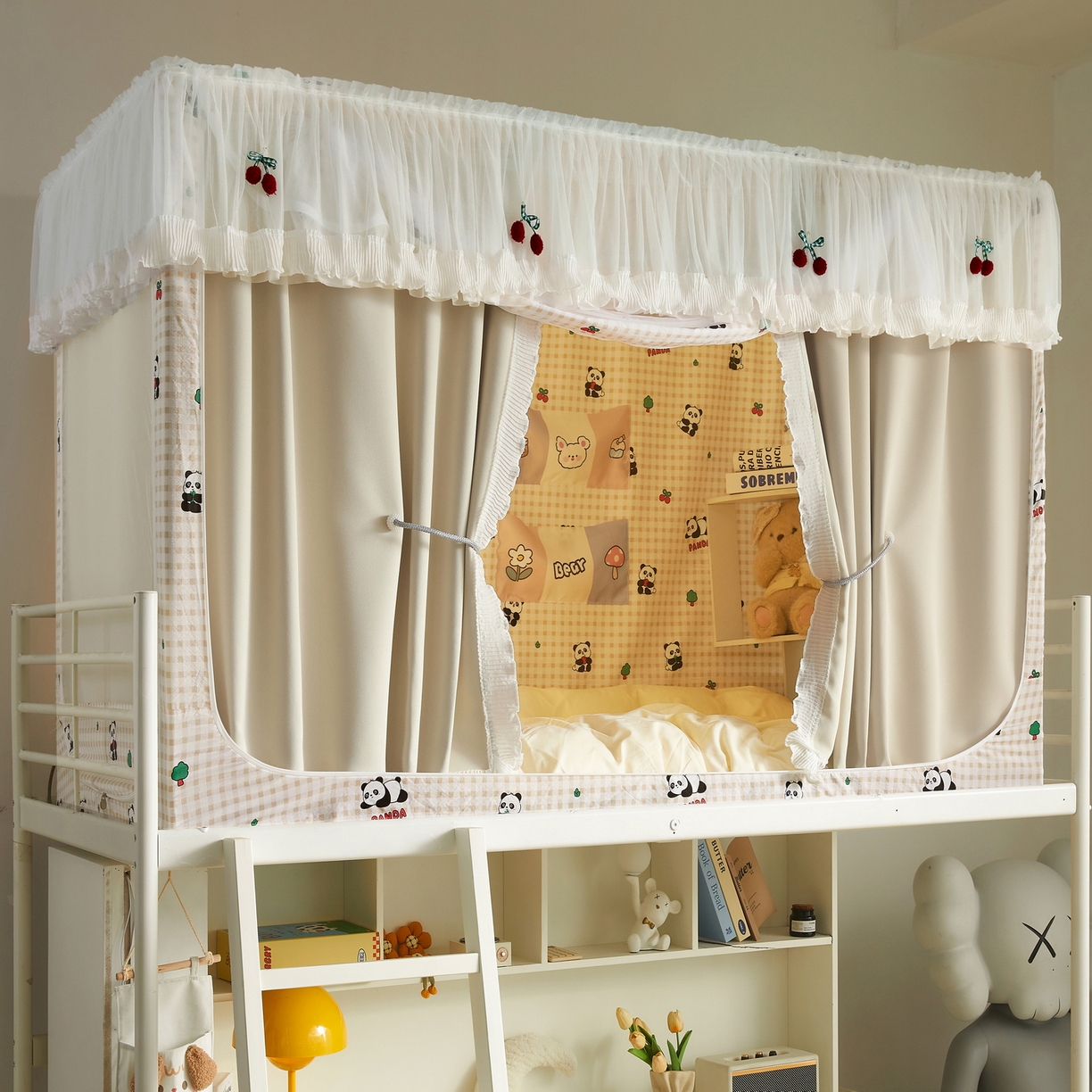 91家纺网 家纺一手货源 找家纺 （总）夏彩 2025新款棉麻雪纺花边床帘强遮光印花铁艺支架学生蚊帐-88626