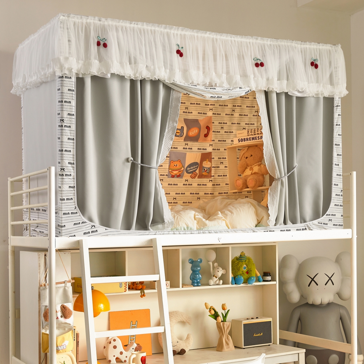 91家纺网 家纺一手货源 找家纺 （总）夏彩 2025新款棉麻雪纺花边床帘强遮光印花铁艺支架学生蚊帐-88626