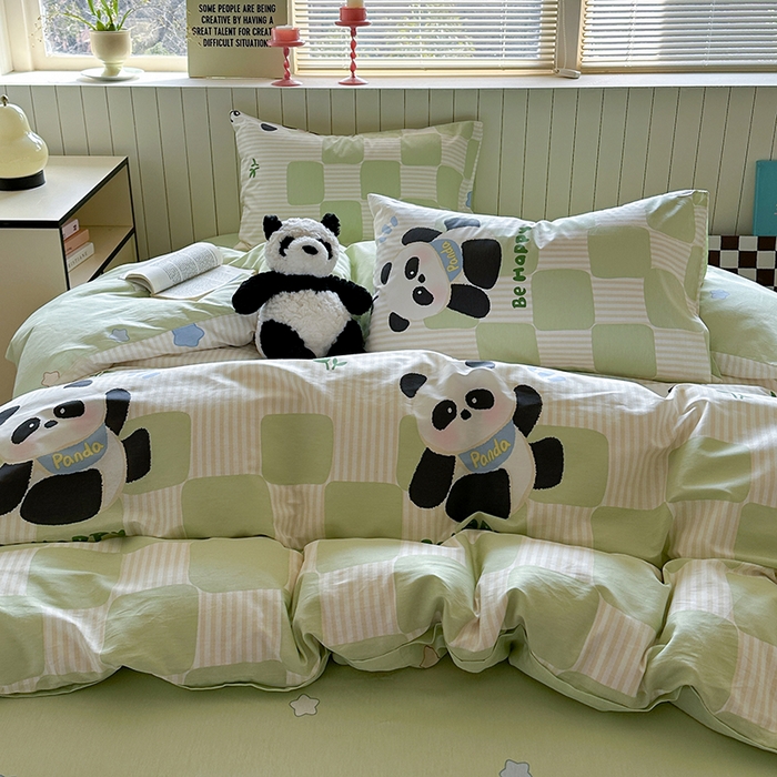 91家纺网 家纺一手货源 找家纺 麦伦家居 2025新款40s斜纹全棉纯棉跑量款卡通小清新四件套 小熊猫