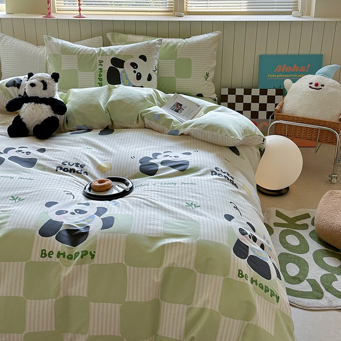 91家纺网 家纺一手货源 找家纺 麦伦家居 2025新款40s斜纹全棉纯棉跑量款卡通小清新四件套 小熊猫