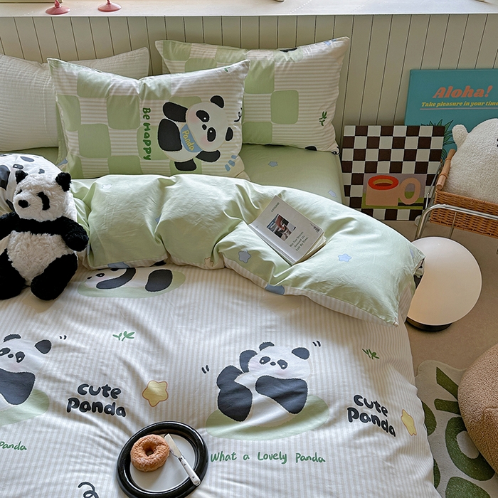 91家纺网 家纺一手货源 找家纺 麦伦家居 2025新款40s斜纹全棉纯棉跑量款卡通小清新四件套 小熊猫