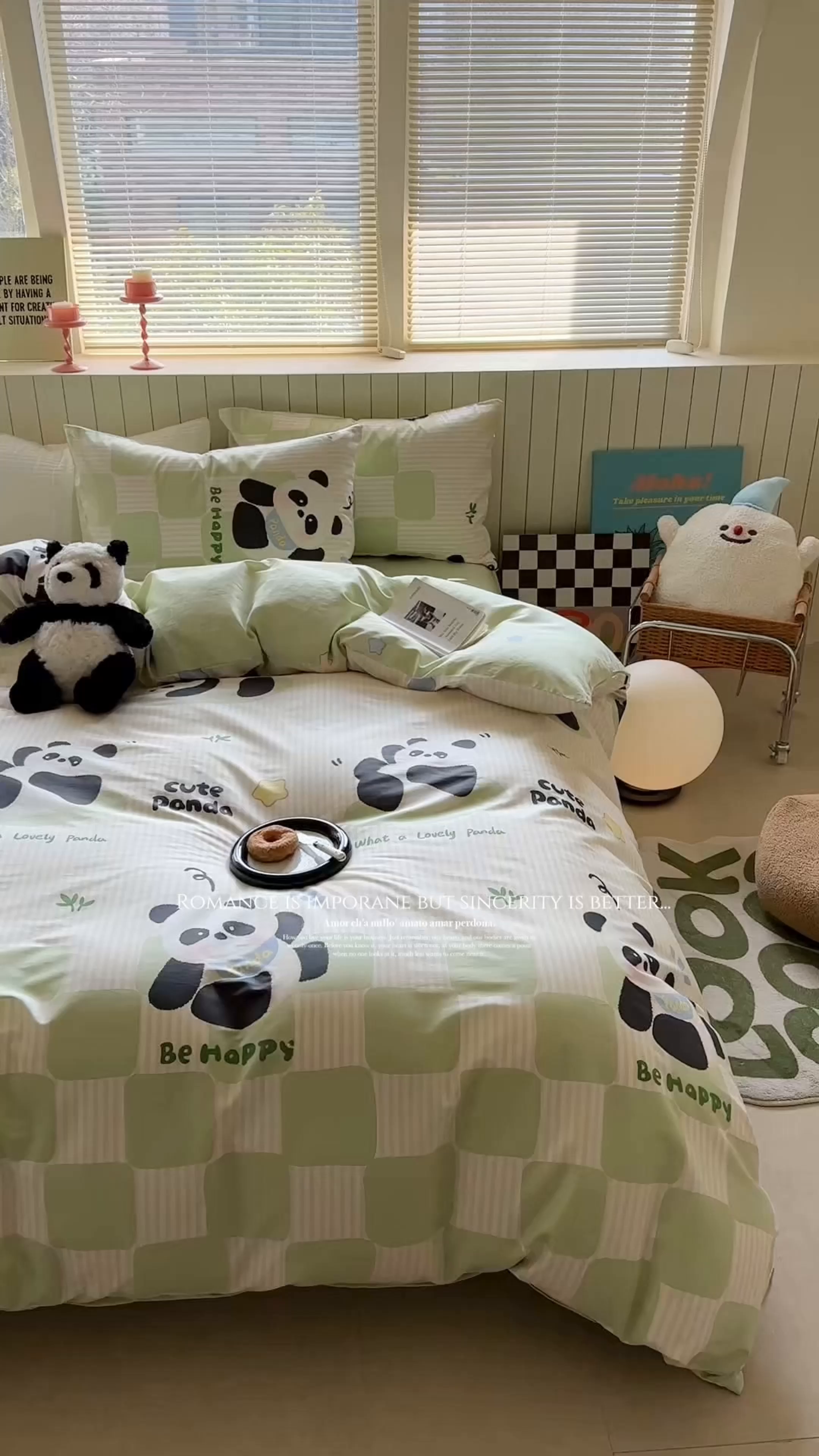 91家纺网 家纺一手货源 找家纺 麦伦家居 2025新款40s斜纹全棉纯棉跑量款卡通小清新四件套 小熊猫