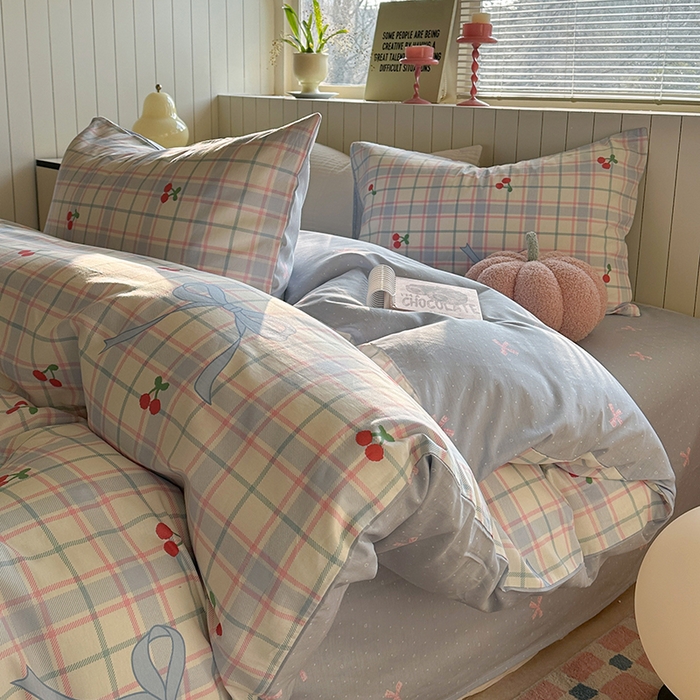 麦伦家居 2025新款40s斜纹全棉纯棉跑量款卡通小清新四件套 樱桃乐园