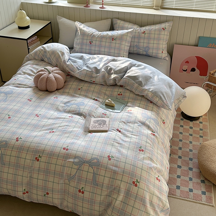 91家纺网 家纺一手货源 找家纺 麦伦家居 2025新款40s斜纹全棉纯棉跑量款卡通小清新四件套 樱桃乐园