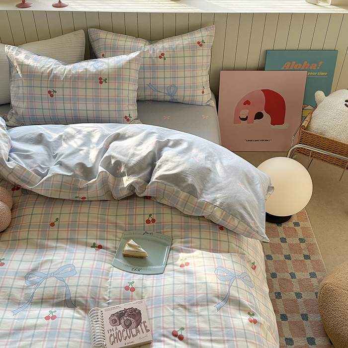 91家纺网 家纺一手货源 找家纺 麦伦家居 2025新款40s斜纹全棉纯棉跑量款卡通小清新四件套 樱桃乐园