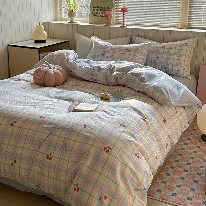 91家纺网 家纺一手货源 找家纺 麦伦家居 2025新款40s斜纹全棉纯棉跑量款卡通小清新四件套 樱桃乐园