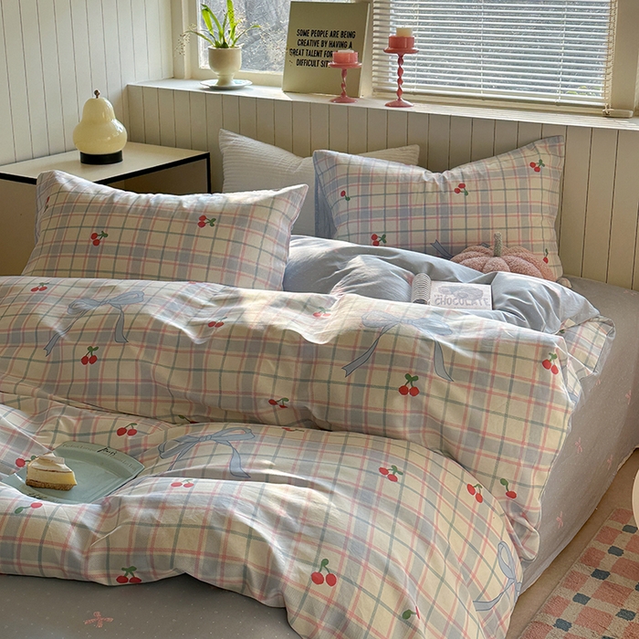 91家纺网 家纺一手货源 找家纺 麦伦家居 2025新款40s斜纹全棉纯棉跑量款卡通小清新四件套 樱桃乐园