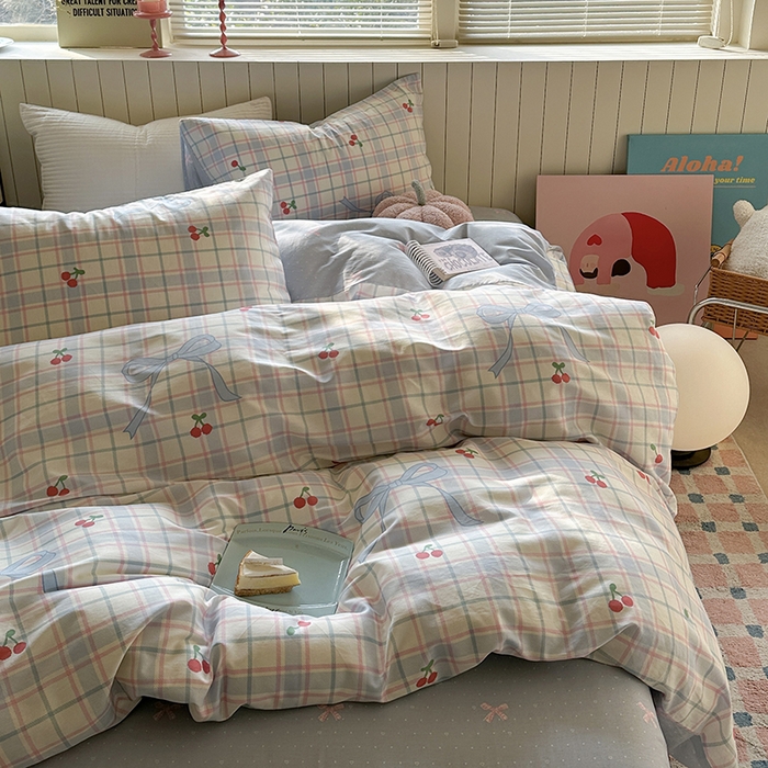 91家纺网 家纺一手货源 找家纺 麦伦家居 2025新款40s斜纹全棉纯棉跑量款卡通小清新四件套 樱桃乐园